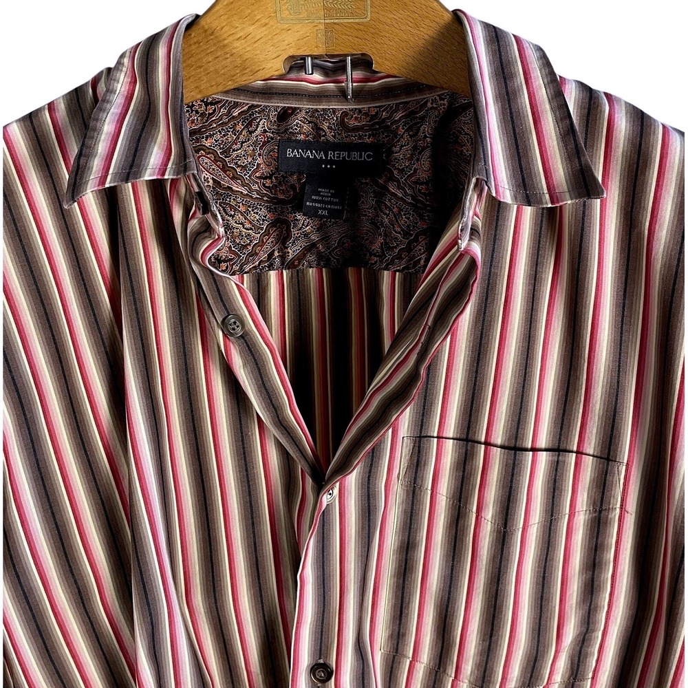 Banana Republic Shirt‎ Mens Large Button Up Vertical Stripe Long Sleeve Size 2XL